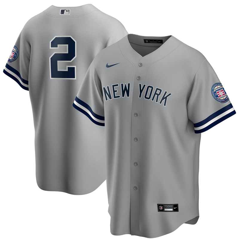 2020 MLB Men New York Yankees #2 Derek Jeter Nike Gray 2020 Hall of Fame Induction Replica Jersey 1